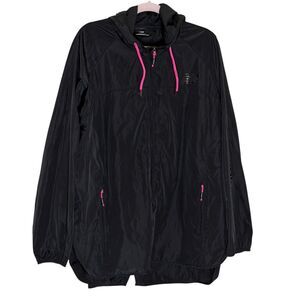 New Balance Womens Windbreaker Hooded Zip Front Black Pink 3X bv